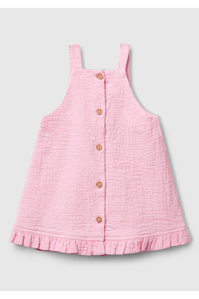 United Colors of Benetton Baby Pink Skirt Ruffled Tassel Detailed Button Back Muslin Jumpsuit