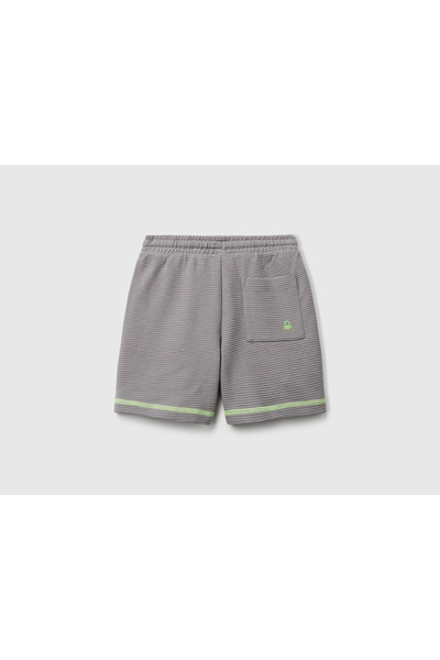 United Colors of Benetton Boy's Anthracite Back Pocket Logo Embroidered Waist Drawstring Shorts
