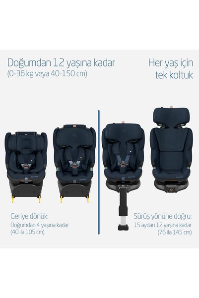 MAXİ-COSİ Emerald 360 Pro I-Size Dünyanın İlk Kızaklı, Araç Dışına Çıkabilen, ADAC'lı, 360 Dönebilir Yatabilir 0-36 kg Bebek Oto Koltuğu Navy Dark Blue