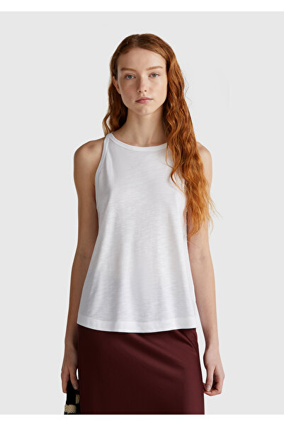 United Colors of Benetton Γυναικείο μονόχρωμο μπλουζάκι White Modal Slub