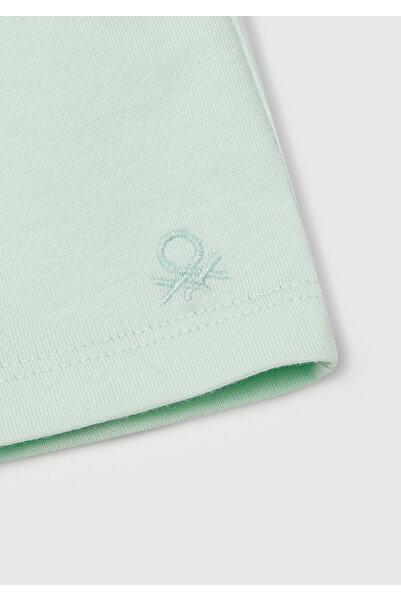 United Colors of Benetton Kız Çocuk Su Yeşili Logo İşlemeli Beli İpli Şort