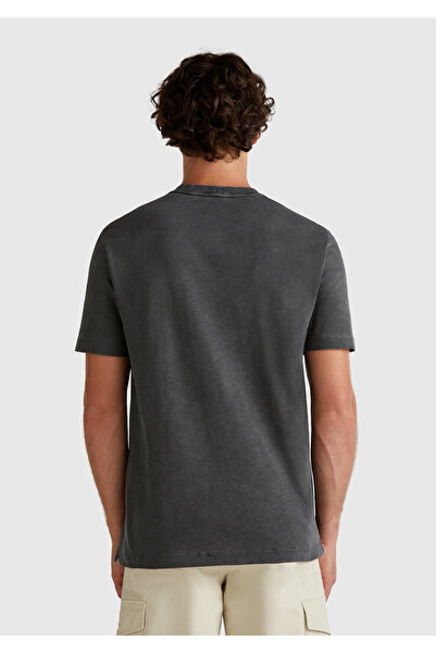 United Colors of Benetton Ανδρικό μαύρο μπλουζάκι 100% Koton Crew Neck Slub