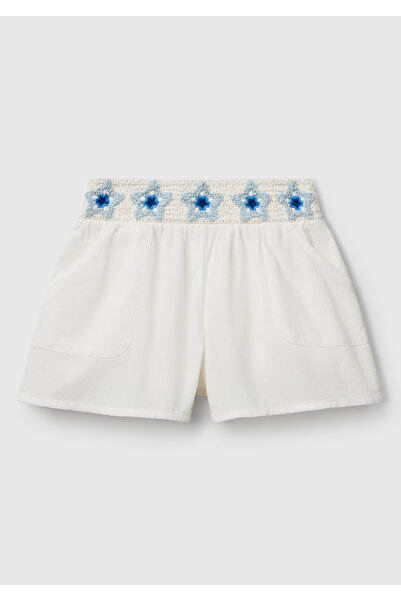 United Colors of Benetton Pantaloni scurți cu talie albă pentru fete, cu apli...