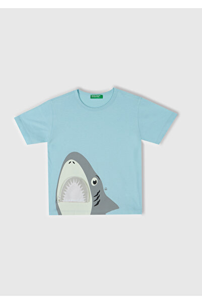 United Colors of Benetton Μπλουζάκι για αγόρια με τιρκουάζ 3D στάμπα με φάλαινα