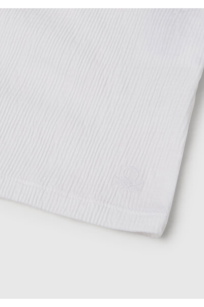 United Colors of Benetton Girl's White Back Ring Detailed Logo Cross Strap Round Neck Tank Top