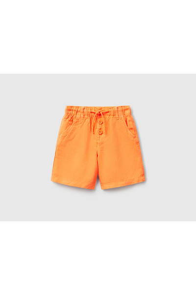 United Colors of Benetton Erkek Çocuk Turuncu Liyosel ve Keten Karışımlı Düğm...