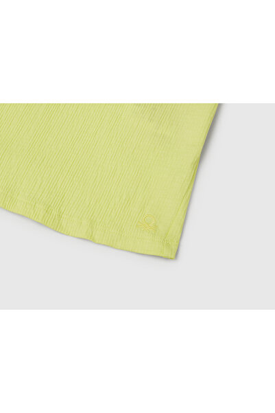 United Colors of Benetton Girl's Yellow Round Neck Undershirt with Ring Detail on the Back and Cross Strap Logo