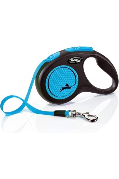 Flexi 5m Strip Medium Blue Automatic Cat Dog Walking Collar with Neon Reflector