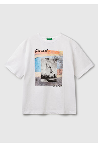 United Colors of Benetton Αγόρι λευκό μπλουζάκι με φωτογραφία με στάμπα