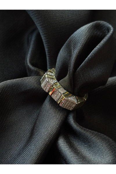 lotusbybuket 14K Gold Color Vip Steel Zirconium Silver Stone Detailed Adjustable Ring