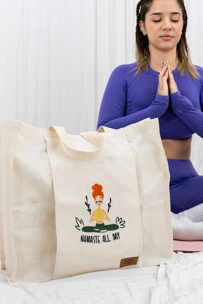 Lorenzella Embroidered Yoga Bag, Durable Canvas Fabric with Mat Carrying Compartment