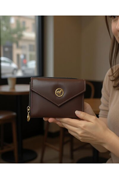 shiny ever Medium Size Patent Leather Brown Gold Women's Wallet