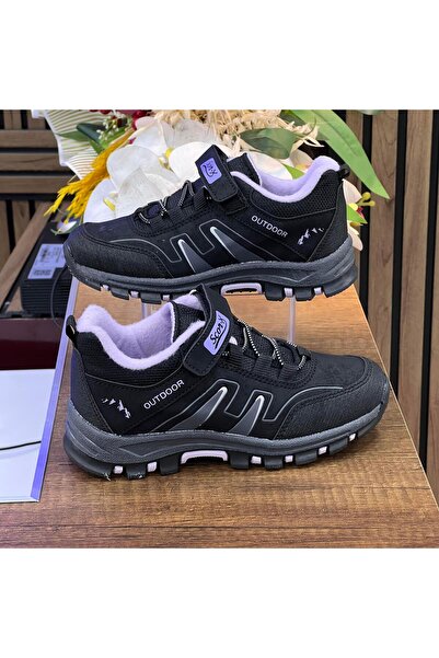 homiro Bantlı Unisex Kısa Çocuk Spor Outdoor Ayakkabı-Siyah-Lila