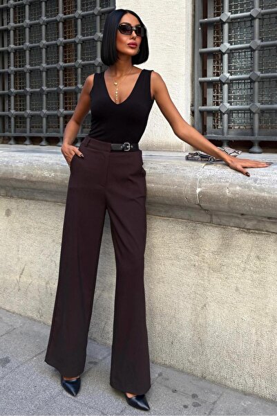 Genel Markalar Beli Kemer Detaylı Kumaş Pantolon 0086