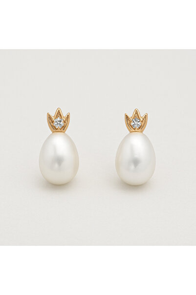 Ariş Pırlanta İnci Taçlı Küpe