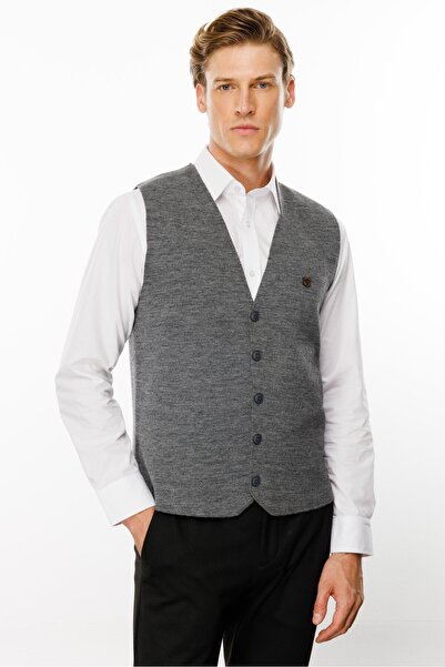 Desen Triko V-подібний комір чоловічий вовняний жилет - O.Gri