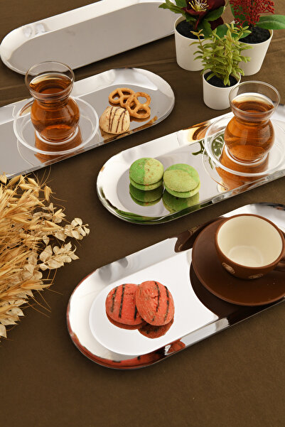 AKSESUAR EVRENİ Barel Stainless Oval Presentation Tray Set of 6