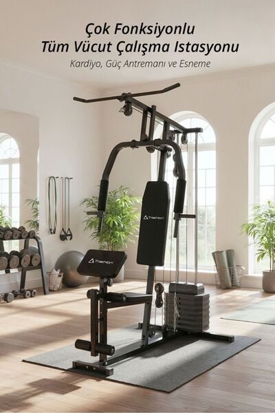 Triathlon T-221 Çok Fonksiyonlu Tüm Vücut Çalışma Istasyonu / 45 Kg Ağırlık Plakası / Kardiyo - Güç - Esneme