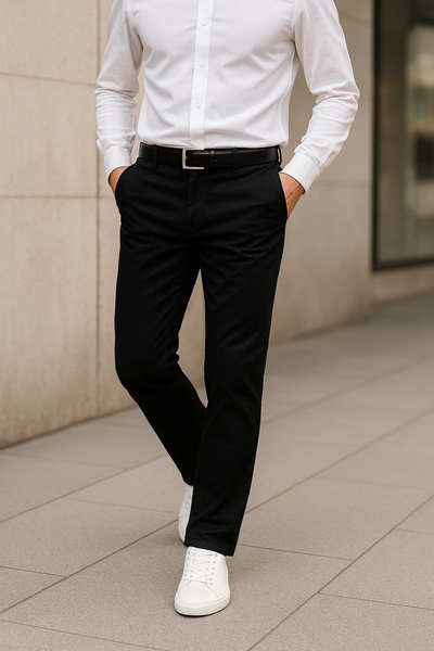 CEDY DENIM Ανδρικό παντελόνι Chino Classic με ψηλή μέση και κανονική εφαρμογή με φαρδιά εφαρμογή με πλαϊνές τσέπες C321-Μαύρο