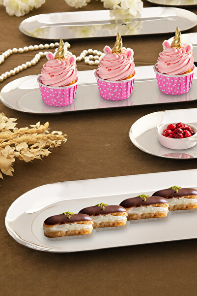 AKSESUAR EVRENİ Barel Stainless Oval Presentation Tray Set of 6