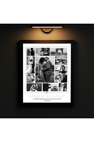 Atölyer İSİMLİ TARİHLİ FOTOĞRAF KOLAJI ÇERÇEVELİ 20X30 A4 Sevgiliye hediye, yıldönümü hediyesi, doğum günü