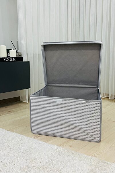 VAYBE 3lü Set Gri Çizgi Desen Çok Amaçlı Saklama Kutusu,kutu Hurç Kutu Organizer Oyuncak Kutusu