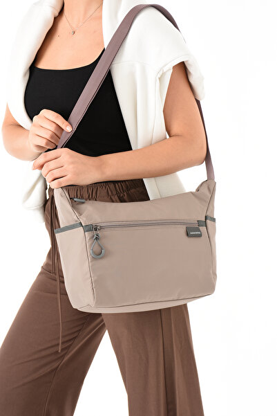 Sanmorris 6013 Women's Water Resistant Parachute Fabric 3-Eye Cross Strap Travel and Shoulder Bag Sand