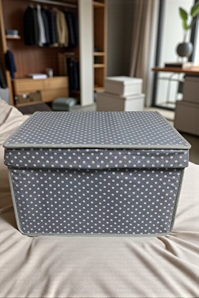 VAYBE Mini Multi-Purpose Storage Box, Box Storage, Box, Organizer, Toy Box Gray Polka Dot Pattern 30x40x25