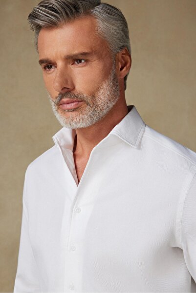 Abbate Ανδρικό πουκάμισο μονόχρωμο από βαμβακερό Comfort Fit White Mostra Collar από την Antonio Armür