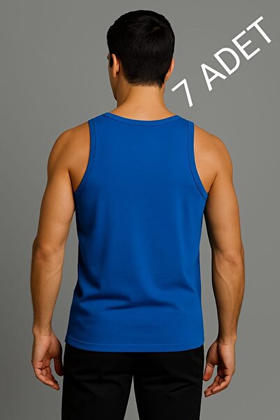 enmodaiçgiyim Blue 7-Pack 100% Cotton Combed Classic Men's Tank Top with Straps – Breathable, Comfortable Fit, Casual