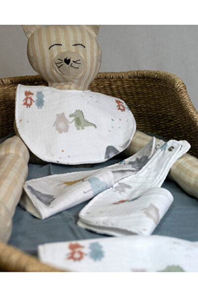 Mimiko %100 Organik Pamuk Çıtçıtlı Bebek Mama Önlüğü Alezli Yakalık Şık Tasar...