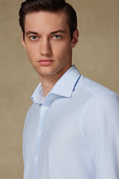 Abbate Флоренция Джърси памучна смес Комфортна кройка Тъмносиня Класическа яка Мъжка едноцветна риза