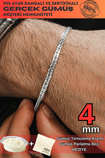 OSMANLI GÜMÜŞ Erkek Gümüş Bileklik - 4mm Oluklu Nano Model Erkek Bileklik 3 B...