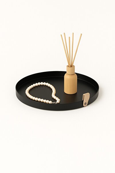 hemlife 6-Piece 25 cm Metal Round Tea, Coffee, Serving Tray with Leather Handles Decorative Presentation Tray