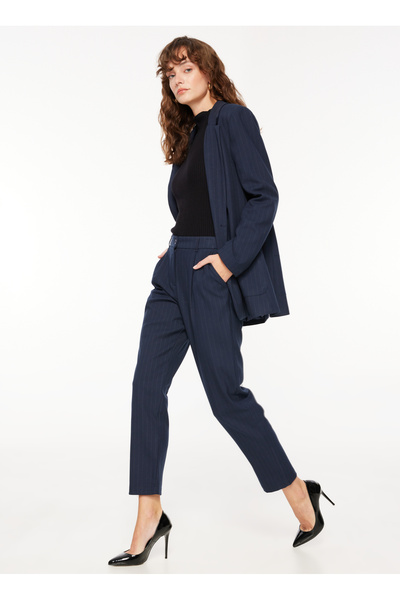 Fabrika Yüksek Bel Havuç Lacivert - Beyaz Kadın Pantolon F3WL-PNT2