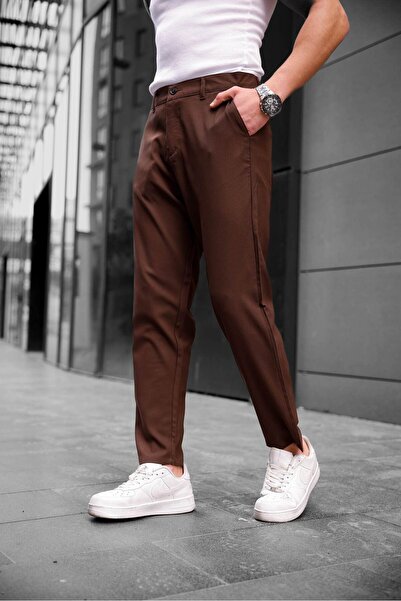 COMBİNE MİCHAİL Ανδρικό υφασμάτινο παντελόνι Slim Fit ΚΑΦΕ