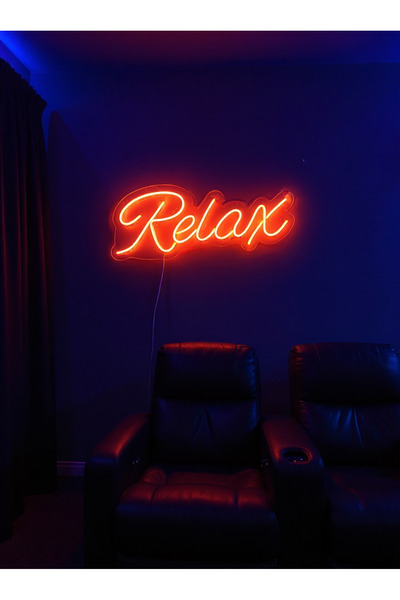 AB HOME Relax Amber Neon Tabela 55x20 cm – LED Neon Işık, 12V Adaptör Dahil