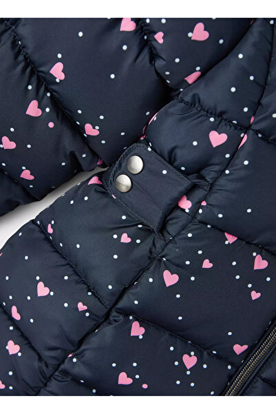 name ıt Lacivert Kız Bebek Kapüşonlu Normal Bel Kürklü Mont NMFMERETHE JACKET AOP1