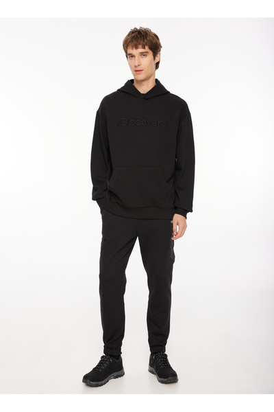 Discovery Expedition Siyah Erkek Kapüşon Yaka Loose Fit Nakışlı Sweatshirt D3...
