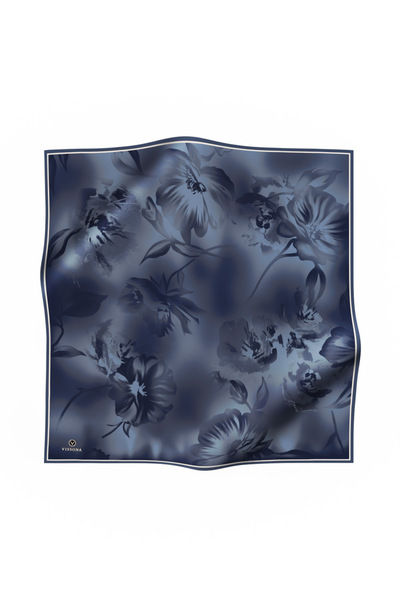 Vissona 100% Twill İpek Çiçek Desenli Bebe Mavisi Renkli 90x90 Dikim Şekli : El Dikişi Eşarp