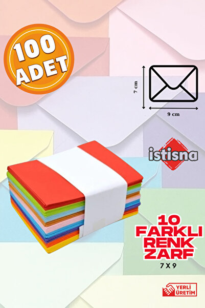 CANVELA Kaliteli Ve Canlı Renkli Minik Zarflar 100 Adet Zarf 7x9 Cm Mini Zarf