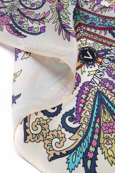 Vissona 100% Silk Etro Pattern Μπεζ - Μωβ Χρώμα 92x210 Σάλι
