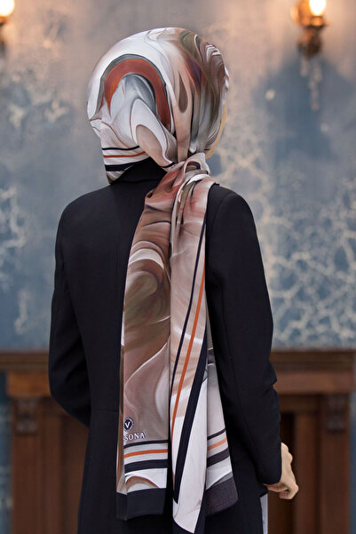 Vissona LÜKS MEDİNE İPEĞİ DUMAN DESENLİ KREM - TABA RENKLİ 75X195 KIRIŞMAZ EŞ...