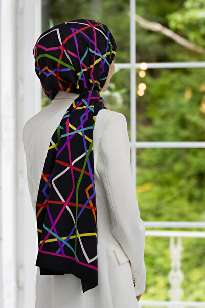 Vissona LÜKS MEDİNE İPEĞİ ÇİZGİLİ DESENLİ SİYAH - FUŞYA RENKLİ 75X195 KIRIŞMA...