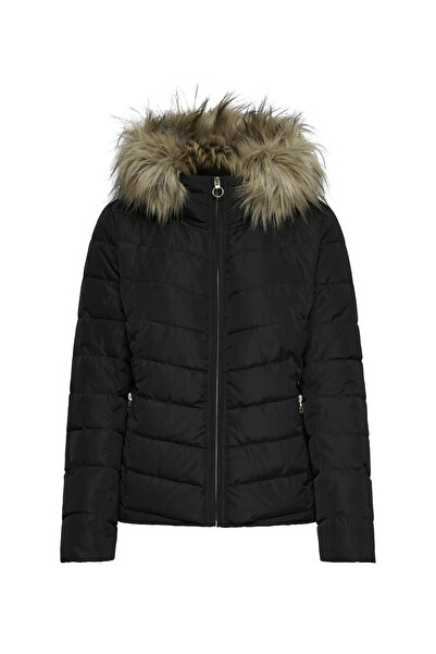 ONLY Siyah Kadın Mont ONLELLAN QUILTED HOOD JACKET CC OTW