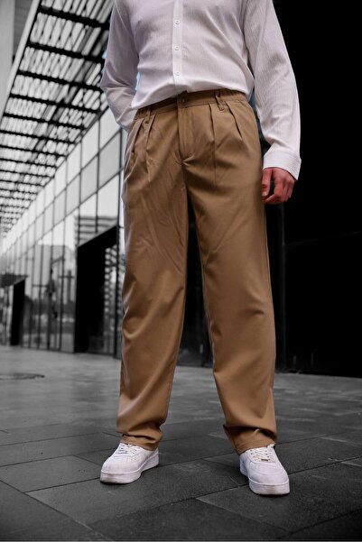 COMBİNE MİCHAİL Чоловічі баггі-фіт штани з плісированою тканиною (коричневі)