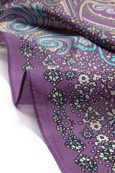 Vissona 100% Silk Etro Pattern Plum - Μπεζ χρώμα 92x210 σάλι