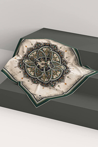 Vissona 100% Twill Silk Shawl με σχέδιο μαύρο - Σμαραγδένιο πράσινο χρώμα 90x90 Κασκόλ Σχήμα ραπτικής: Ράψιμο στο χέρι