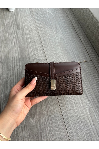 yako Средно голям дамски портфейл със зелен плетен мотив, цип и отделения за ...