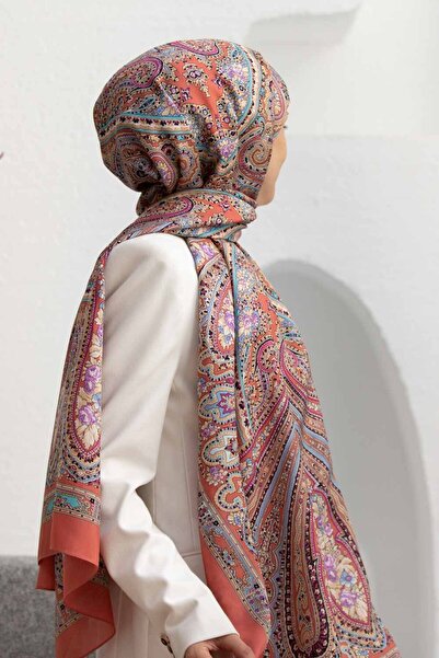 Vissona 100% Silk Etro Patterned Orange Colored 92X210 Shawl